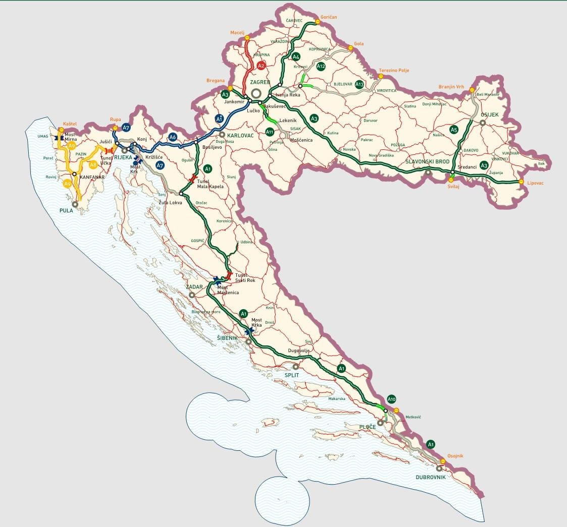 horvātijas autoceļu karte