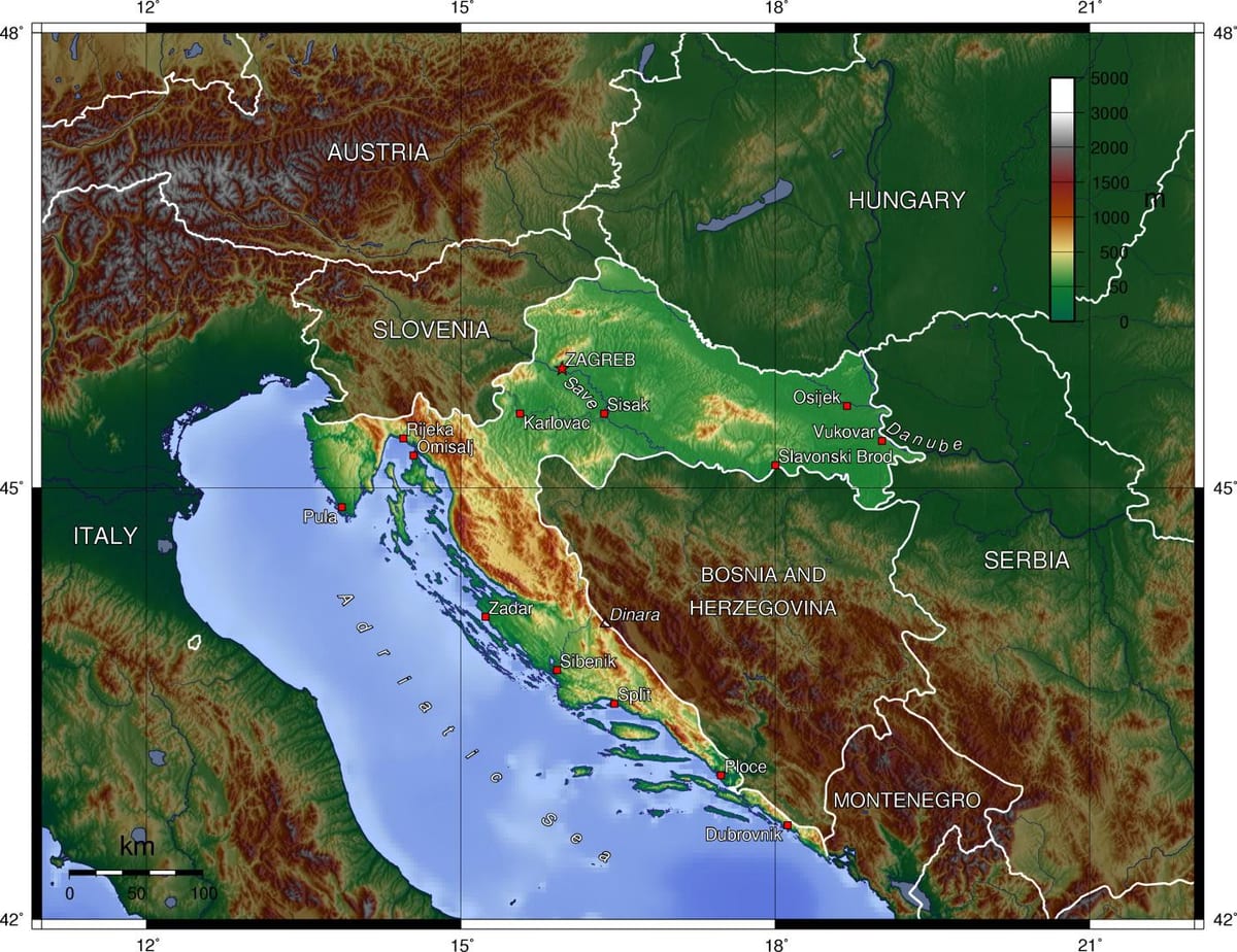 horvātija ģeogrāfija kartes