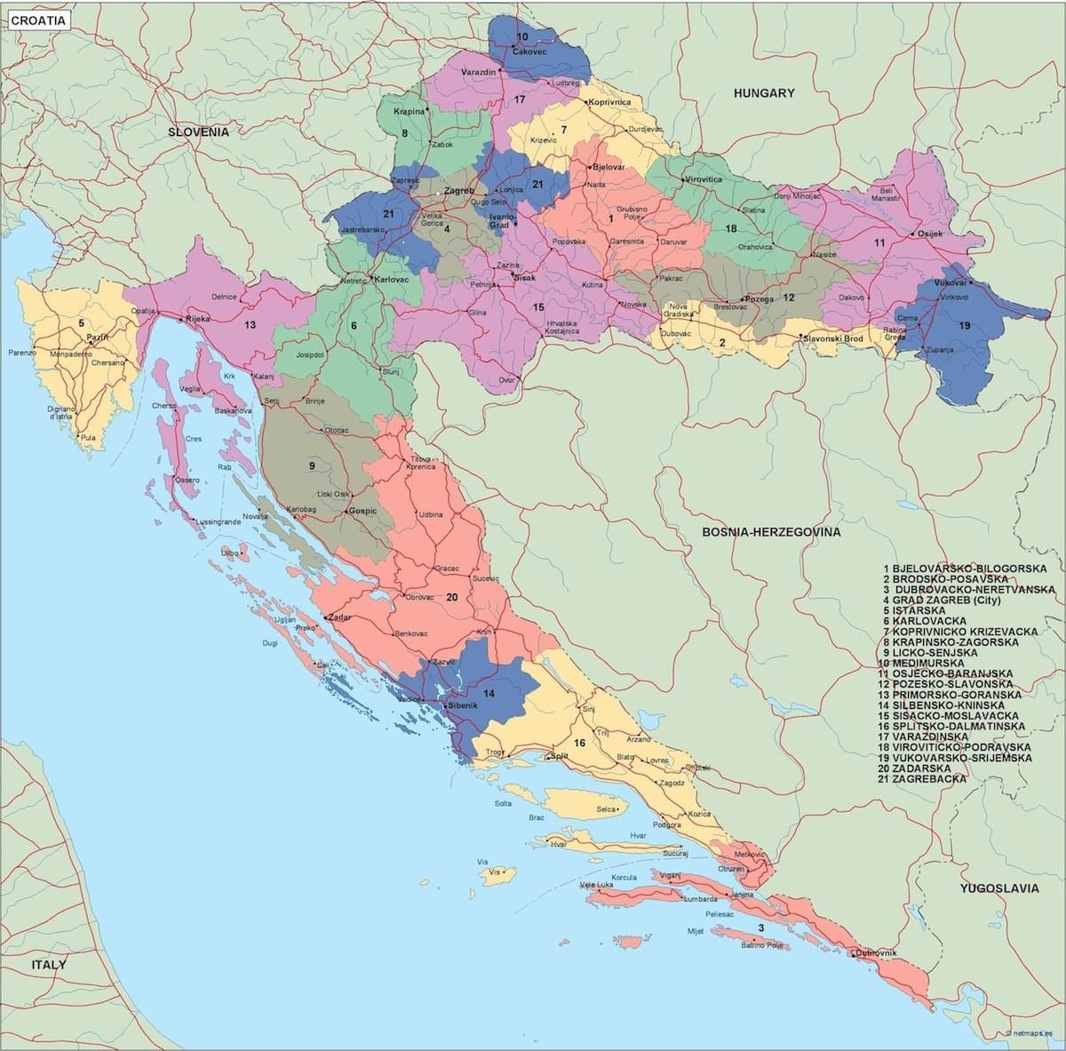karte horvātija politisko