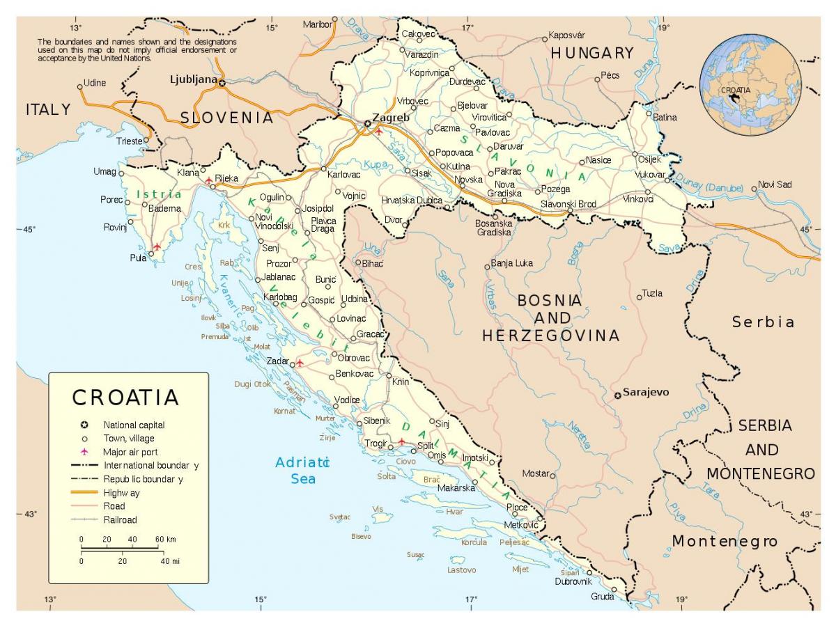 karte ar pilsētām horvātija
