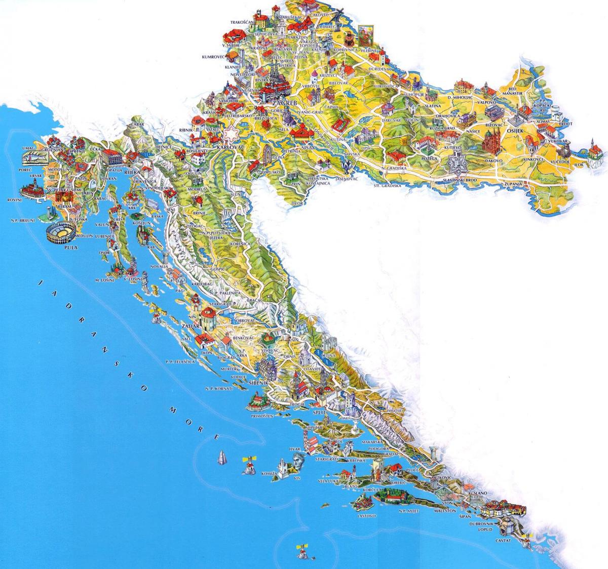 horvātijas tūrisma objektiem kartē