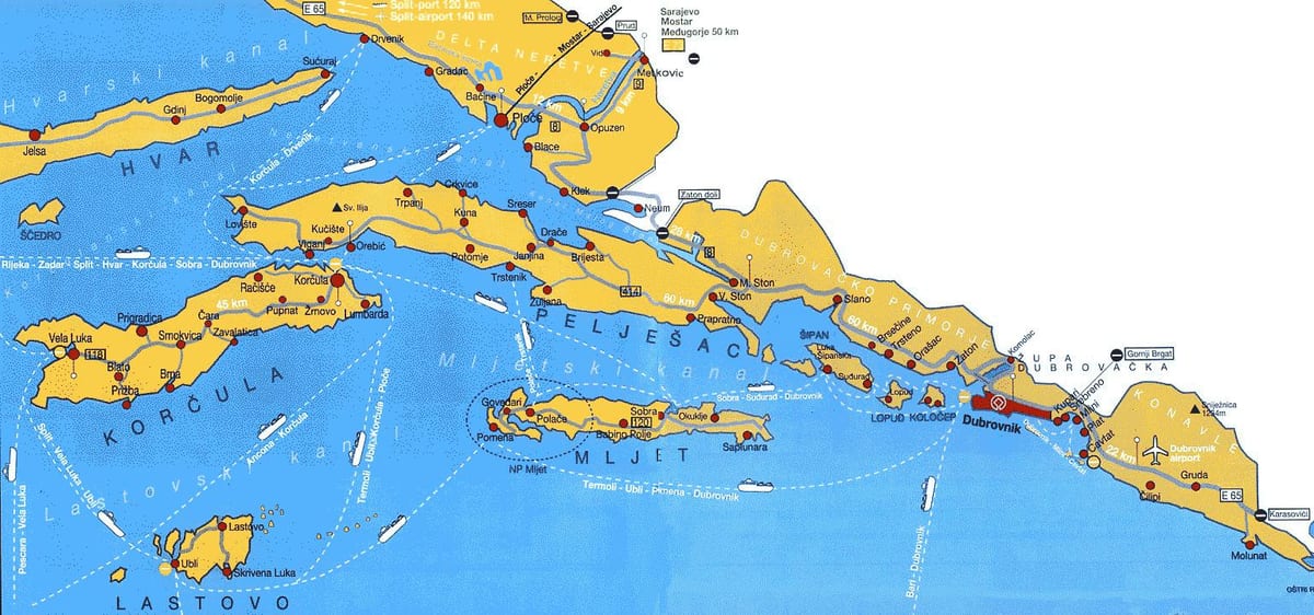 horvātija kartes zonā dubrovnikos