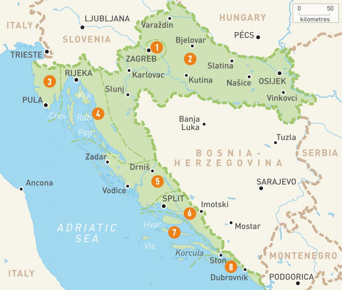 karte horvātija un salas