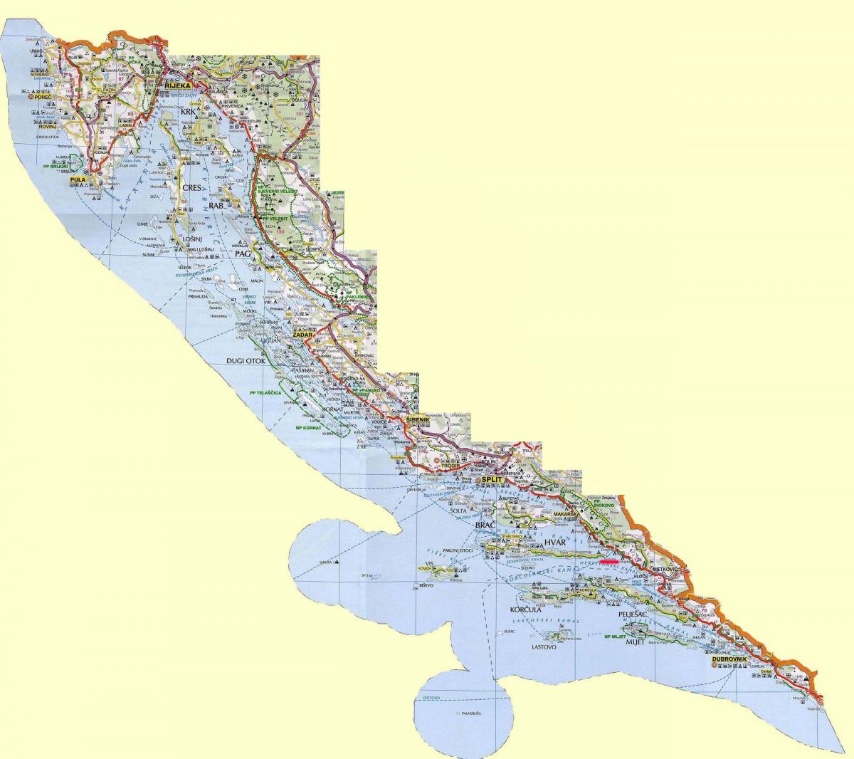 karte horvātijas piekrasti un salām
