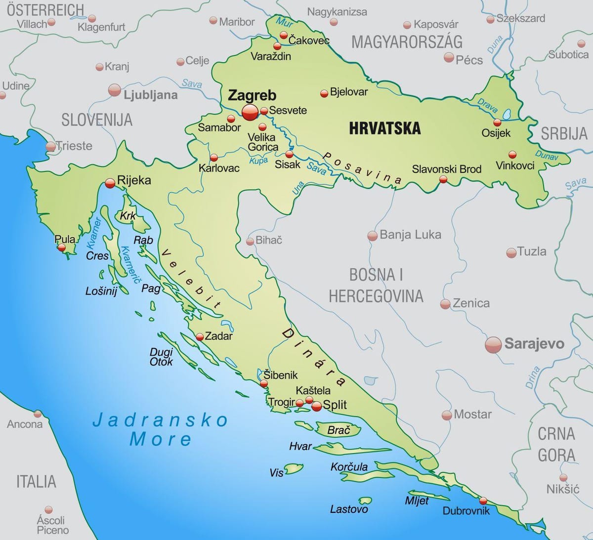 ziemeļu horvātija karte