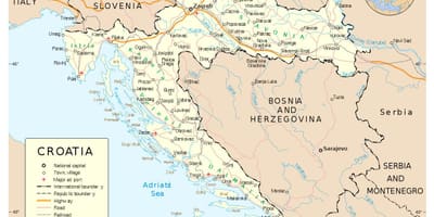 Karte ar pilsētām horvātija